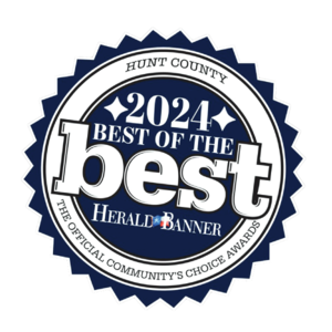 Seal design featuring "2024 Best of the Best" and "Hunt County" text, celebrating community choice awards.